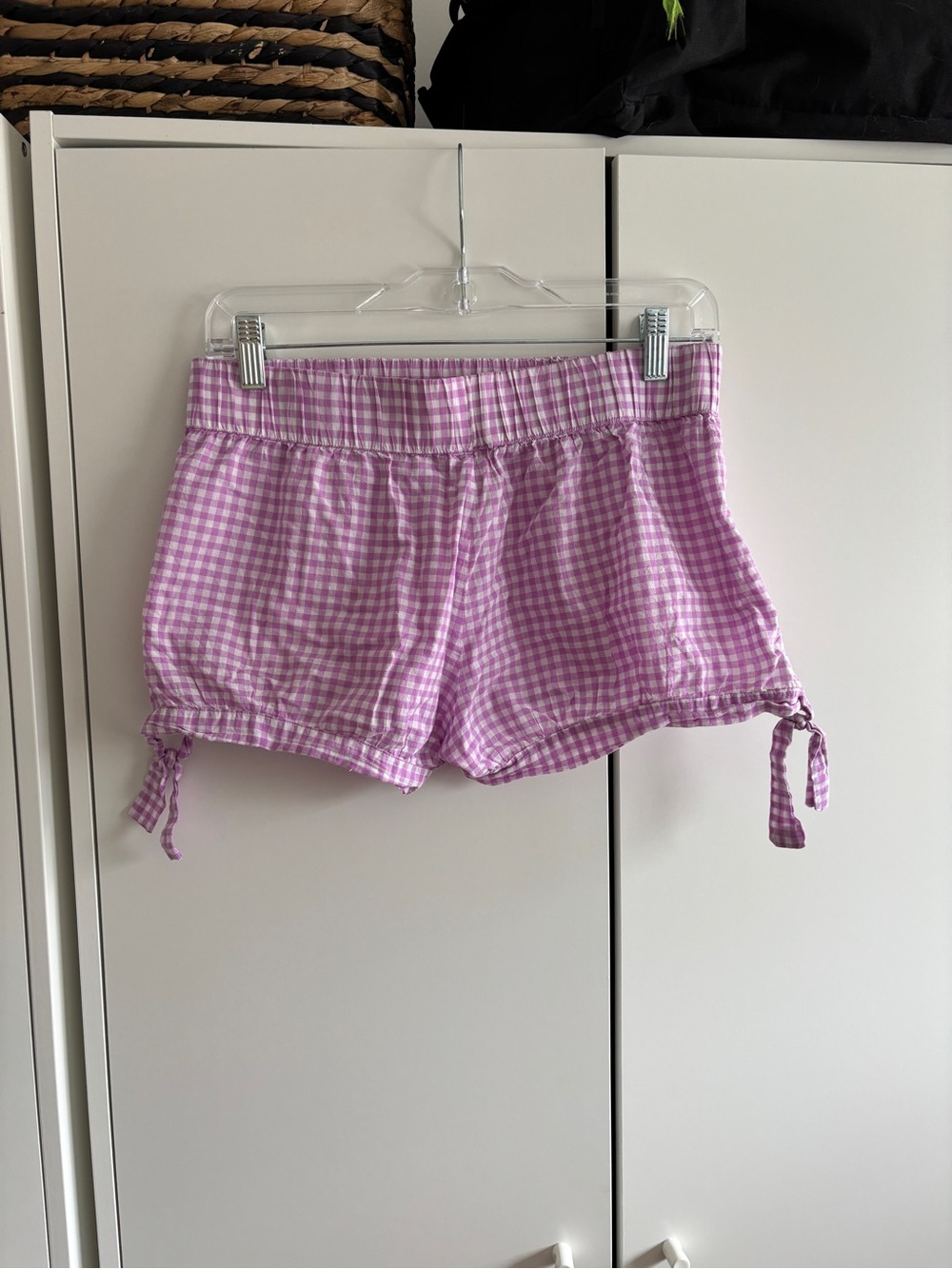 Women’s Pink Gingham Tie-Hem Shorts